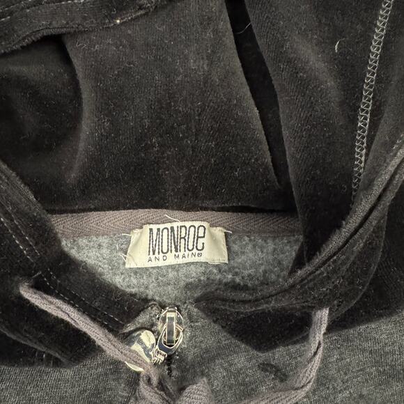 Vintage Y2K Monroe Main Abstract Grunge Black Grey Hoodie Full Zip Sweatshirt L - Picture 4 of 6